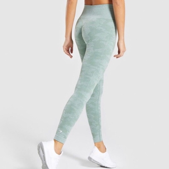 Gymshark Pants - GYMSHARK Camo Seamless Leggings  Sage Green Large (WITH DEFECTS PRICE REFLECTS)